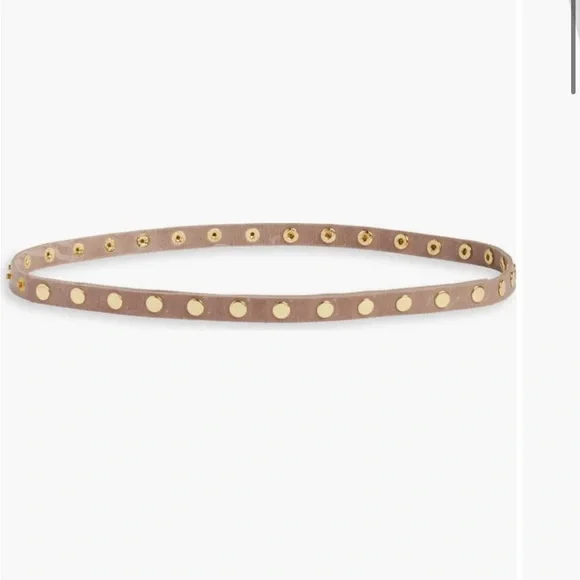 Ada ‘Cala’ Studded Skinny Leather Belt in Taupe - Picture 7 of 9